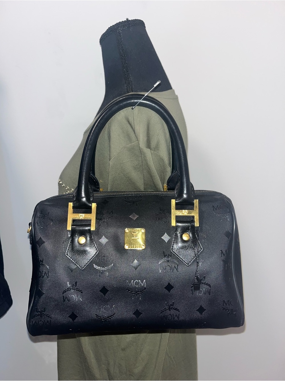 MCM Black Visetos Boston Bag